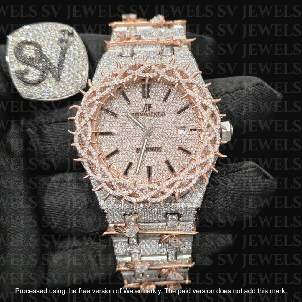 Customized Thorn Dial AP Brand Fully Mossonite Diamond 1:1 Automatic Movement Timeless Watch by Sv jewels.