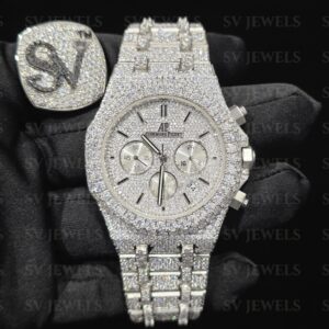 Silver Chronograph AP Brand Fully Mossonite Diamond 1:1 Automatic Movement Timeless Watch by Sv jewels.