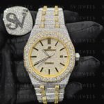 Two Tone Yellow Silver Color New Launch AP Brand Fully Mossonite Diamond 1:1 Automatic Movement Timeless Watch by Sv jewels.