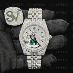 Fully Silver Customize Monopoly Men Round Dial Rolex Brand Fully Mossonite Diamond 1:1 Automatic Movement Timeless Watch.