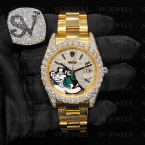 Fully Gold Ton Customize Monopoly Men Round Dial Rolex Brand Fully Mossonite Diamond 1:1 Automatic Movement Timeless Watch.