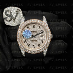Half Rose Two Tone Round Dial Rubber Band Rolex Brand Fully Mossonite Diamond 1:1 Automatic Movement Timeless Watch.