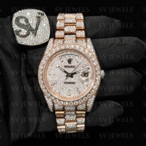 Fully Rose Gold Round Dial Rolex Brand Fully Ice Out Moissnite Diamond 1:1 Automatic Movement Timeless Watch.