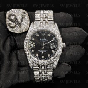Fully Silver Black Round Dial Rolex Brand Fully Ice Out Moissnite Diamond 1:1 Automatic Movement Timeless Watch.