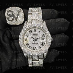 Fully Silver Roman Round Dial Rolex Brand Fully Ice Out Moissnite Diamond 1:1 Automatic Movement Timeless Watch.