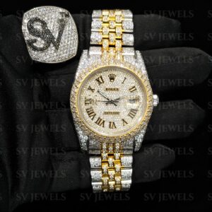 Half yellow Two Tone Roman Round Dial Rolex Brand Fully  Moissnite Diamond 1:1 Automatic Movement Timeless Watch.