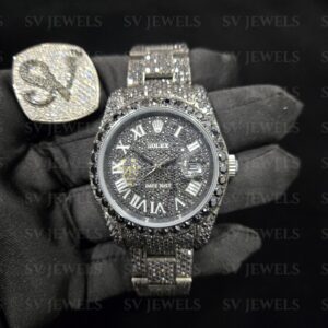 Fully Black Roman Round Dial Rolex Brand Fully  Moissnite Diamond 1:1 Automatic Movement Timeless Watch.