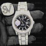 Fully silver black Round Dial Stainless Steel Band Rolex Brand Fully Mossonite Diamond 1:1 Automatic Movement Timeless Watch.