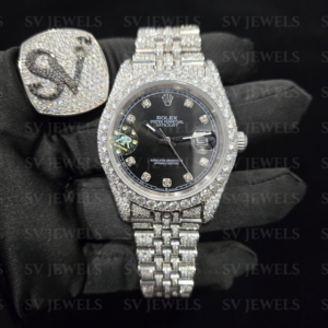 Fully Silver Black Round Dial Rolex Brand Fully  Moissnite Diamond 1:1 Automatic Movement Timeless Watch.