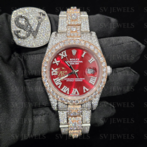 Rose two tone red Round Dial Band Rolex Brand Fully Mossonite Diamond 1:1 Automatic Movement Timeless Watch.